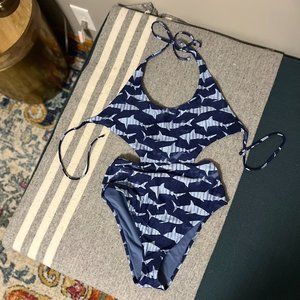 Aerie Blue Shark Cutout One Piece Swimsuit Size M